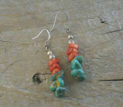 Santo Domingo Turquoise & Coral Stack Earrings